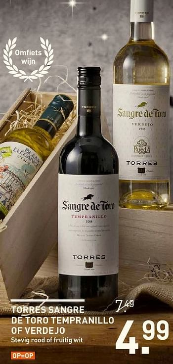 Aanbiedingen Torres sangre de toro tempranillo of verdejo - Rode wijnen - Geldig van 04/12/2016 tot 05/12/2016 bij Gall & Gall