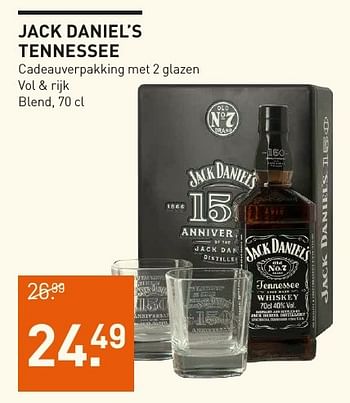 Aanbiedingen Jack daniel`s tennessee cadeauverpakking met 2 glazen vol + rijk - Jack Daniel's - Geldig van 04/12/2016 tot 05/12/2016 bij Gall & Gall