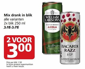 Aanbiedingen Mix drank in blik - William Lawson's - Geldig van 27/12/2016 tot 01/01/2017 bij Jan Linders