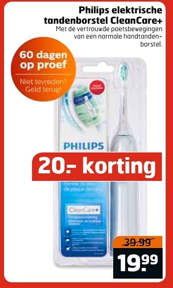 Aanbiedingen Philips elektrische tandenborstel cleancare+ - Philips - Geldig van 27/12/2016 tot 01/01/2017 bij Trekpleister