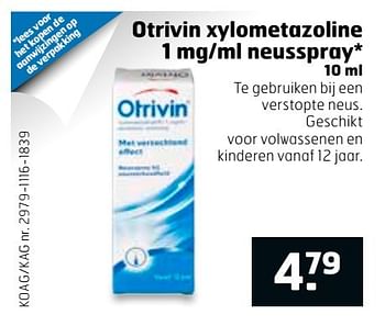 Aanbiedingen Otrivin xylometazoline 1 mg-ml neusspray - Otrivin - Geldig van 27/12/2016 tot 01/01/2017 bij Trekpleister