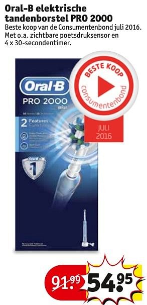 Aanbiedingen Oral-b elektrische tandenborstel pro 2000 - Oral-B - Geldig van 27/12/2016 tot 01/01/2017 bij Kruidvat