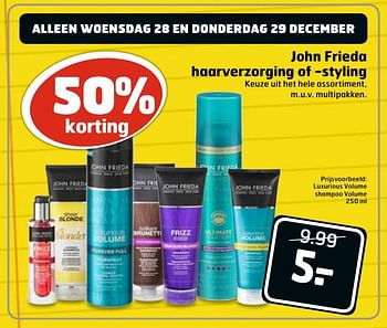 Aanbiedingen Luxurious volume shampoo volume - John Frieda - Geldig van 27/12/2016 tot 01/01/2017 bij Trekpleister