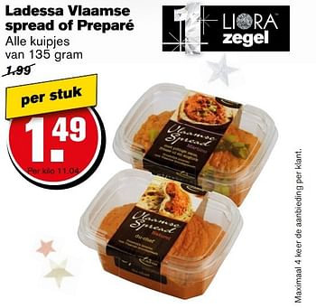 Aanbiedingen Ladessa vlaamse spread of preparé - Ladessa - Geldig van 27/12/2016 tot 03/01/2017 bij Hoogvliet