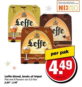 Aanbiedingen Leffe blond, bruin of tripel - Leffe - Geldig van 27/12/2016 tot 03/01/2017 bij Hoogvliet