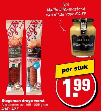 Aanbiedingen Stegeman droge worst - Stegeman - Geldig van 27/12/2016 tot 03/01/2017 bij Hoogvliet