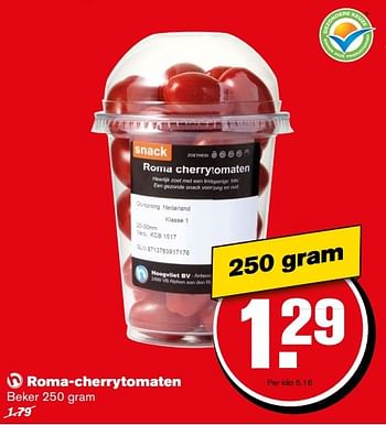Aanbiedingen Roma-cherrytomaten - Huismerk - Hoogvliet - Geldig van 27/12/2016 tot 03/01/2017 bij Hoogvliet
