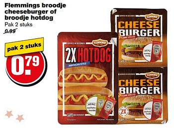 Aanbiedingen Flemmings broodje cheeseburger of broodje hotdog - Flemming's - Geldig van 27/12/2016 tot 03/01/2017 bij Hoogvliet