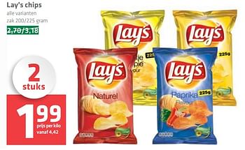 Aanbiedingen Lay`s chips - Lay's - Geldig van 27/12/2016 tot 04/01/2017 bij Spar