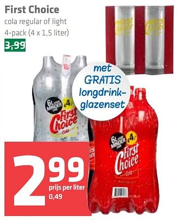 Aanbiedingen First choice cola regular of light - First choice - Geldig van 27/12/2016 tot 04/01/2017 bij Spar