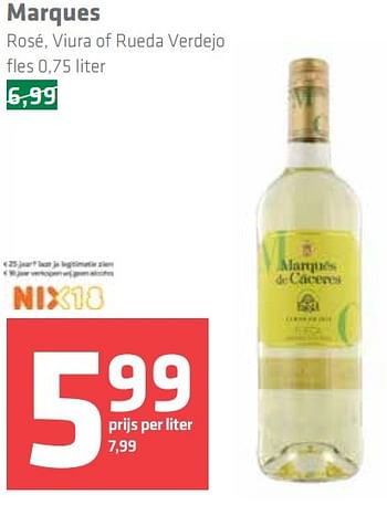 Aanbiedingen Marques rosé, viura of rueda verdejo - Witte wijnen - Geldig van 27/12/2016 tot 04/01/2017 bij Spar