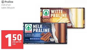 Aanbiedingen Praline melk of wit - Spar - Geldig van 27/12/2016 tot 04/01/2017 bij Attent