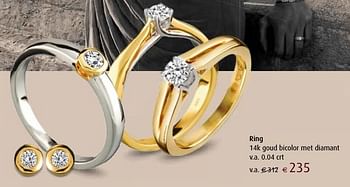 Aanbiedingen Ring 14k goud bicolor met diamant v.a. 0.04 crt - Huismerk - Siebel Juweliers - Geldig van 12/12/2016 tot 05/01/2017 bij Siebel Juweliers