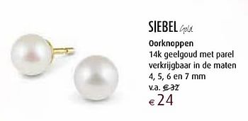 Aanbiedingen Oorknoppen 14k geelgoud met parel verkrijgbaar in de maten 4, 5, 6 en 7 mm - Huismerk - Siebel Juweliers - Geldig van 12/12/2016 tot 05/01/2017 bij Siebel Juweliers
