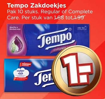 Aanbiedingen Tempo zakdoekjes regular of complete care - Tempo - Geldig van 01/01/2017 tot 07/01/2017 bij Vomar