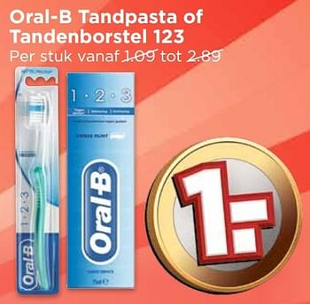 Aanbiedingen Oral-b tandpasta of tandenborstel 123 - Oral-B - Geldig van 01/01/2017 tot 07/01/2017 bij Vomar