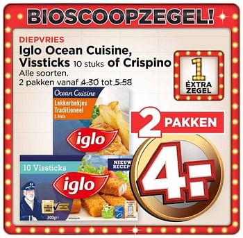 Aanbiedingen Iglo ocean cuisine, vissticks of crispino - Iglo - Geldig van 01/01/2017 tot 07/01/2017 bij Vomar