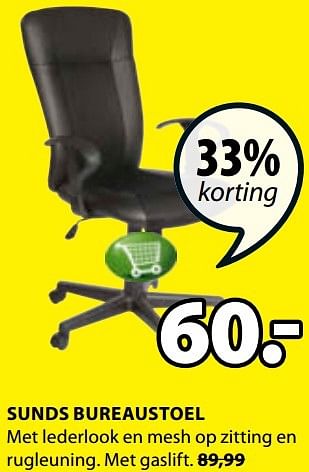 Aanbiedingen Sunds bureaustoel - Huismerk - Jysk - Geldig van 24/12/2016 tot 08/01/2017 bij Jysk