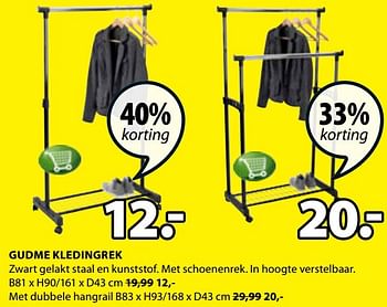 Aanbiedingen Gudme kledingrek - Huismerk - Jysk - Geldig van 24/12/2016 tot 08/01/2017 bij Jysk