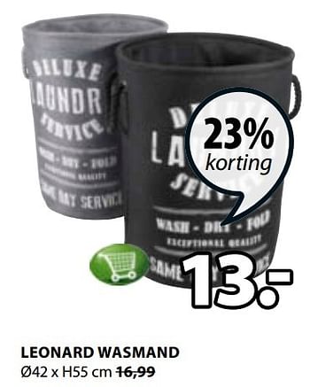 Aanbiedingen Leonard wasmand - Huismerk - Jysk - Geldig van 24/12/2016 tot 08/01/2017 bij Jysk