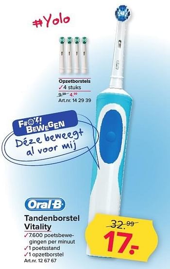 Aanbiedingen Tandenborstel vitality - Oral-B - Geldig van 25/12/2016 tot 08/01/2017 bij Kijkshop