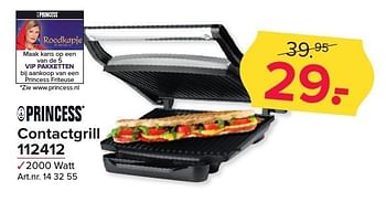 Aanbiedingen Princess contactgrill 112412 - Princess - Geldig van 25/12/2016 tot 08/01/2017 bij Kijkshop