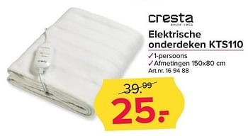Aanbiedingen Elektrische onderdeken kts110 - Cresta - Geldig van 25/12/2016 tot 08/01/2017 bij Kijkshop