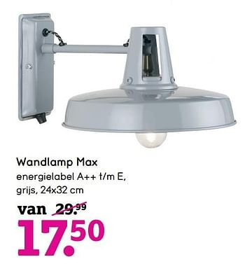 Aanbiedingen Wandlamp max - Huismerk - Leen Bakker - Geldig van 26/12/2016 tot 08/01/2017 bij Leen Bakker