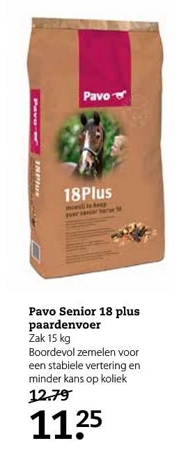 Aanbiedingen Pavo senior 18 plus paardenvoer - Pavo - Geldig van 26/12/2016 tot 08/01/2017 bij Boerenbond