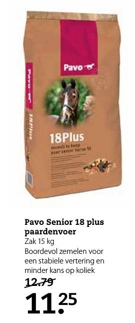 Aanbiedingen Pavo senior 18 plus paardenvoer - Pavo - Geldig van 26/12/2016 tot 08/01/2017 bij Pets Place