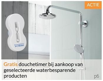 Aanbiedingen Gratis douchetimer bij aankoop van geselecteerde waterbesparende producten - Huismerk - Sanitairwinkel - Geldig van 01/01/2017 tot 31/01/2017 bij Sanitairwinkel