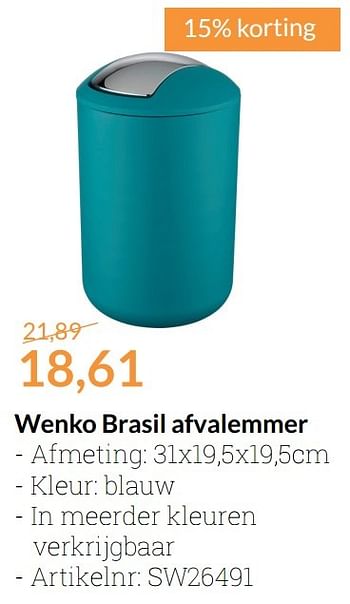 Aanbiedingen Wenko brasil afvalemmer - Wenko - Geldig van 01/01/2017 tot 31/01/2017 bij Sanitairwinkel