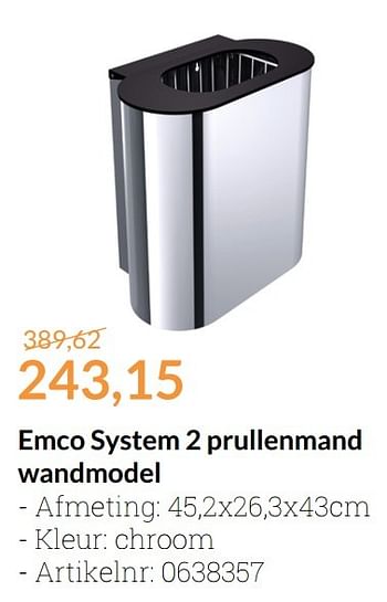 Aanbiedingen Emco system 2 prullenmand wandmodel - Emco - Geldig van 01/01/2017 tot 31/01/2017 bij Sanitairwinkel
