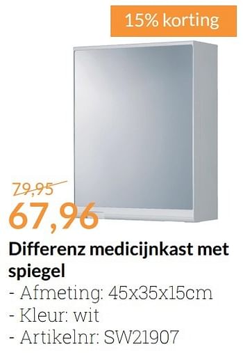 Aanbiedingen Differenz medicijnkast met spiegel - DIFFERENZ - Geldig van 01/01/2017 tot 31/01/2017 bij Sanitairwinkel