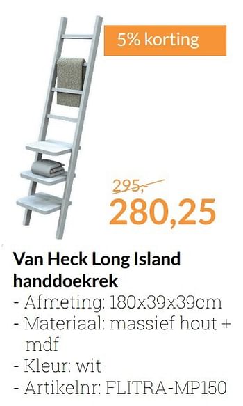 Aanbiedingen Van heck long island handdoekrek - Van Heck - Geldig van 01/01/2017 tot 31/01/2017 bij Sanitairwinkel