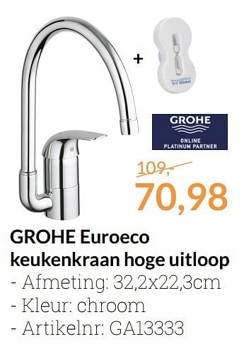 Aanbiedingen Grohe euroeco keukenkraan hoge uitloop - Grohe - Geldig van 01/01/2017 tot 31/01/2017 bij Sanitairwinkel