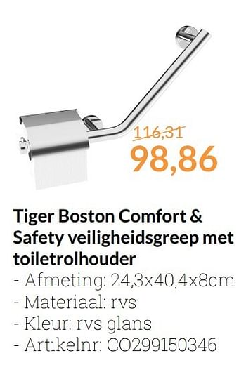 Aanbiedingen Tiger boston comfort + safety veiligheidsgreep met toiletrolhouder - Tiger - Geldig van 01/01/2017 tot 31/01/2017 bij Sanitairwinkel