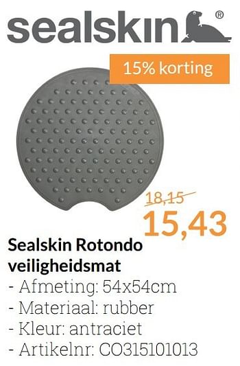 Aanbiedingen Sealskin rotondo veiligheidsmat - Sealskin - Geldig van 01/01/2017 tot 31/01/2017 bij Sanitairwinkel