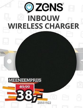 Aanbiedingen Inbouw wireless charger - Zens - Geldig van 27/12/2016 tot 09/01/2017 bij Paradigit