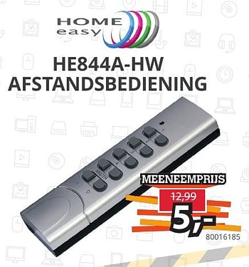 Aanbiedingen He844a-hw afstandsbediening - Home Easy - Geldig van 27/12/2016 tot 09/01/2017 bij Paradigit