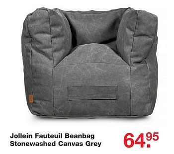 Aanbiedingen Jollein fauteuil beanbag stonewashed canvas grey - Jollein - Geldig van 25/12/2016 tot 09/01/2017 bij Baby & Tiener Megastore
