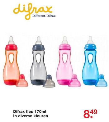 Aanbiedingen Difrax fles 170ml in diverse kleuren - Difrax - Geldig van 25/12/2016 tot 09/01/2017 bij Baby & Tiener Megastore