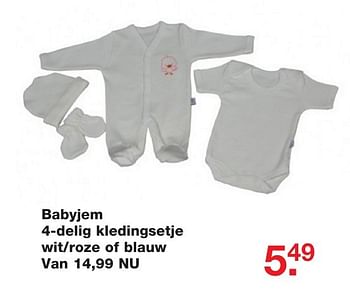 Aanbiedingen Babyjem 4-delig kledingsetje wit-roze of blauw - BabyJem - Geldig van 25/12/2016 tot 09/01/2017 bij Baby & Tiener Megastore