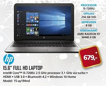 Aanbiedingen Hp 15.6 full hd laptop - HP - Geldig van 11/12/2016 tot 17/01/2017 bij ITprodeals