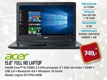 Aanbiedingen Acer 15.6 full hd laptop - Acer - Geldig van 11/12/2016 tot 17/01/2017 bij ITprodeals