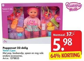 Aanbiedingen Poppenset 22-delig - Qweenie Dolls - Geldig van 26/12/2016 tot 29/01/2017 bij Bart Smit