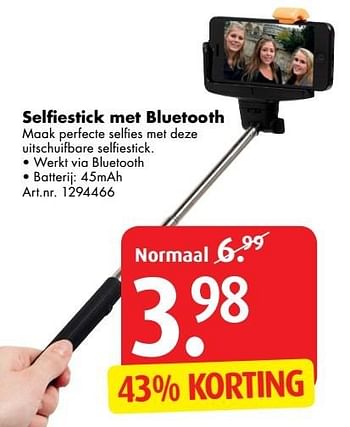 Aanbiedingen Selfiestick met bluetooth - Huismerk - Bart Smit - Geldig van 26/12/2016 tot 29/01/2017 bij Bart Smit