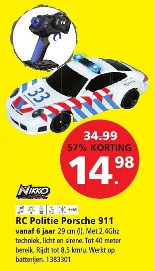 Aanbiedingen Rc politie porsche 911 - Nikko - Geldig van 26/12/2016 tot 29/01/2017 bij Intertoys