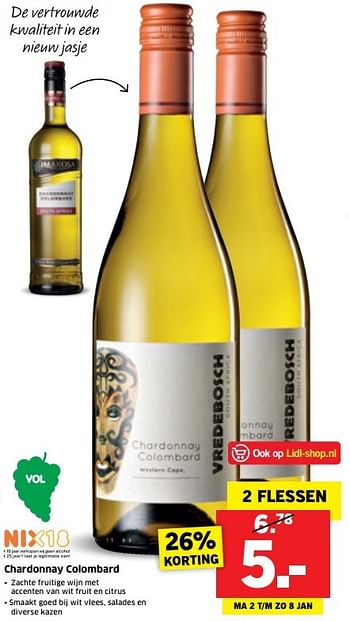 Aanbiedingen Chardonnay colombard - Witte wijnen - Geldig van 02/01/2017 tot 08/01/2017 bij Lidl