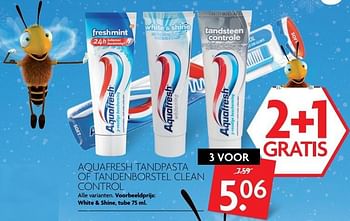 Aanbiedingen Aquafresh tandpasta of tandenborstel clean control - Aquafresh - Geldig van 01/01/2017 tot 07/01/2017 bij Deka Markt